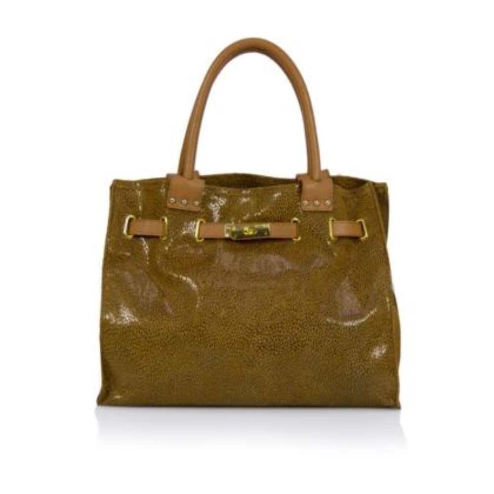 Handbag in 2 types of leather in iridescent print